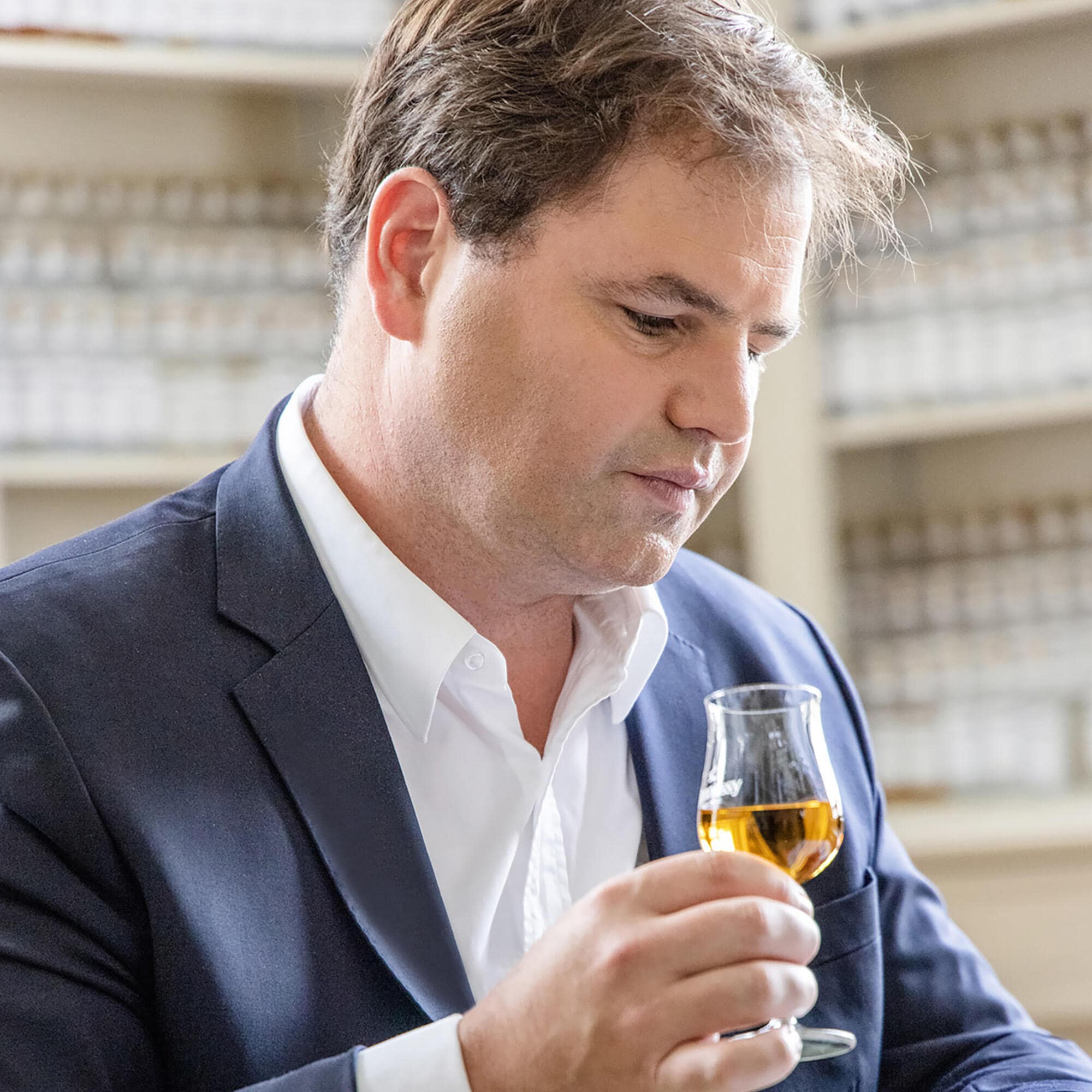 Hennessy's 8th generation Master Blender, Renaud Fillioux de Gironde, tasting cognacs in his office